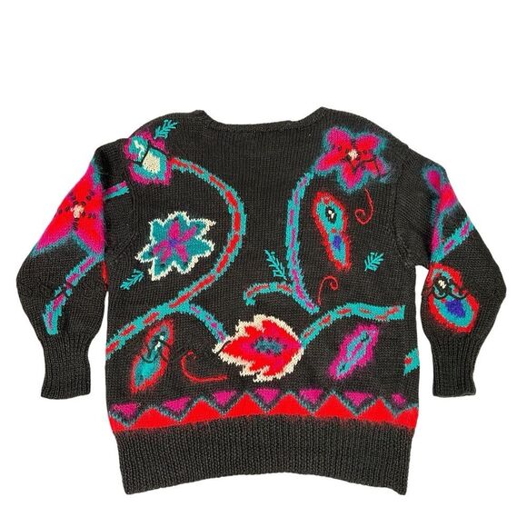 Vintage Jennifer Reed Neiman Marcus Hand Knit Floral Pattern Sweater Size L - Picture 2 of 4